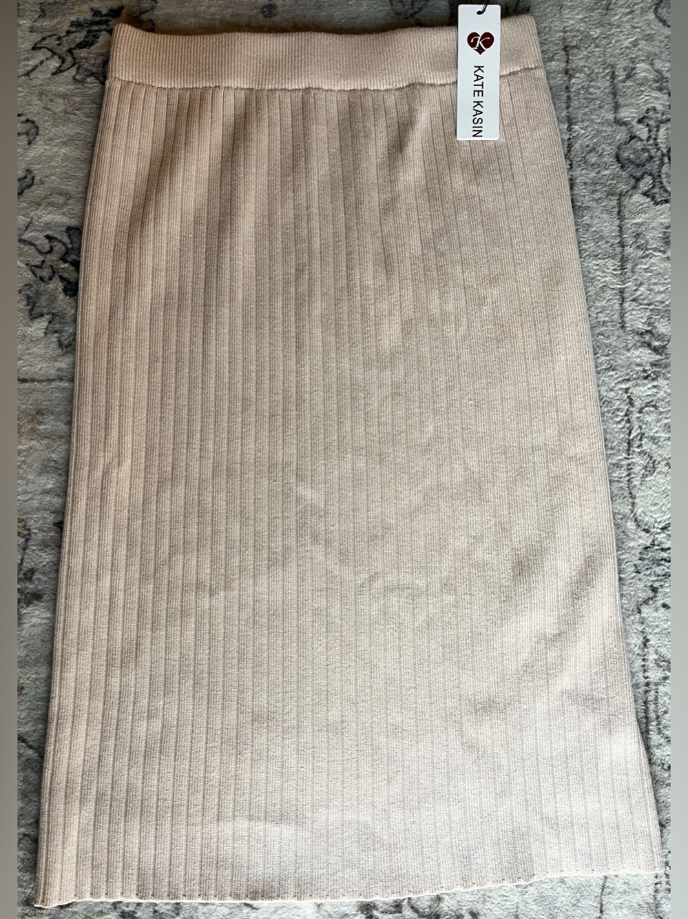 Kate Kasin Cream Ribbed Knit Pencil Skirt